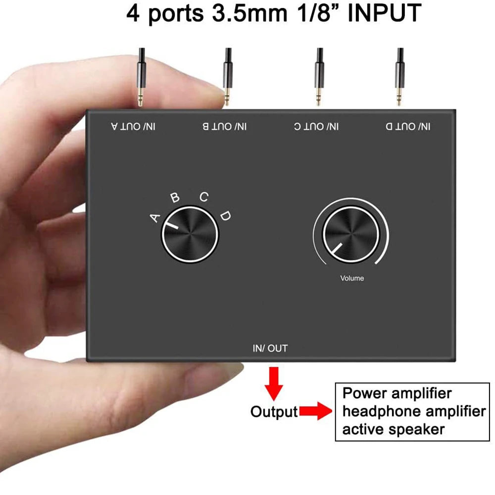 4 Way 3.5Mm Jack Audio Switcher Stereo Bi-Directional Audio Switch Splitter Box 4 in 1 Out / 4 in 1 Out with Mute Button
