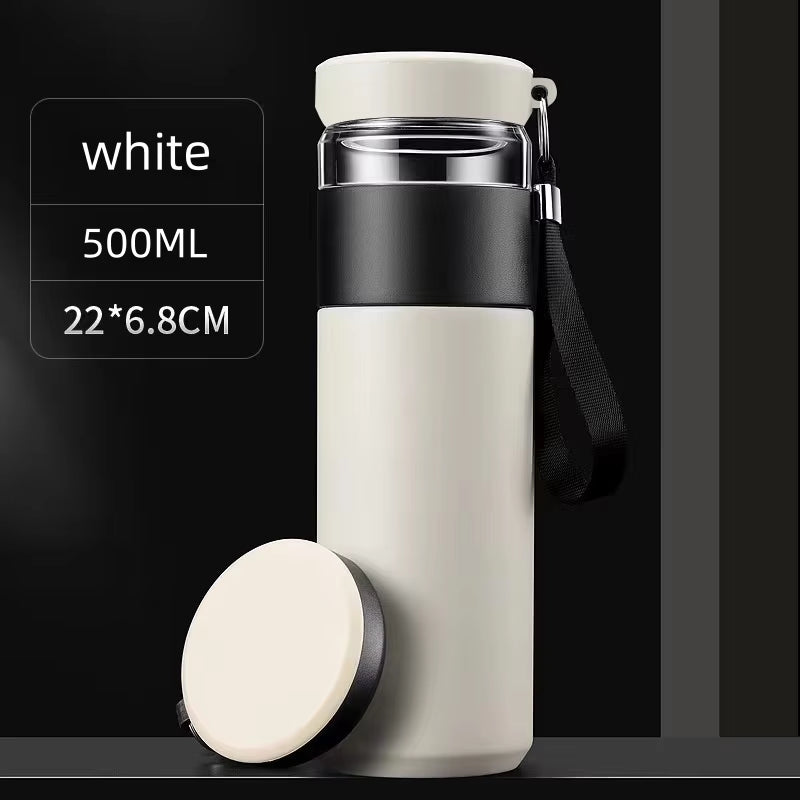 500Ml Tea Infuser Vacuum Flask Stainless Steel Insulated Cup with Independent Tea Storage Handle Travel Mug Business Cup Gifts