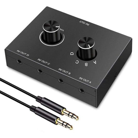 4 Way 3.5Mm Jack Audio Switcher Stereo Bi-Directional Audio Switch Splitter Box 4 in 1 Out / 4 in 1 Out with Mute Button