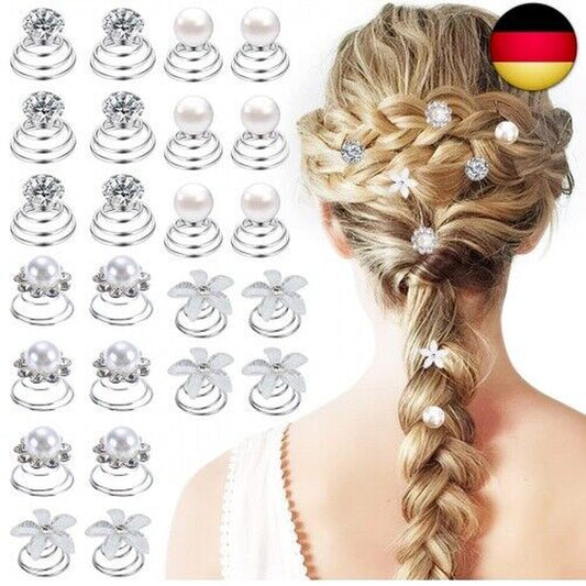24 Stück Haarspiralen Hochzeit, Curlies Haarschmuck Perlen Strass Curlies
